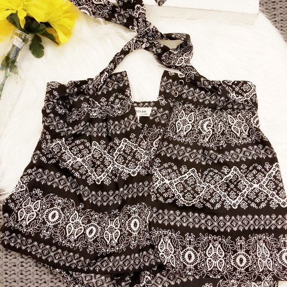 Monteau Black & White Patterned High-rise Shorts M - Picture 3 of 6